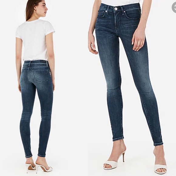 Express Mid Rise Dark Wash Legging Jean - Picture 1 of 8